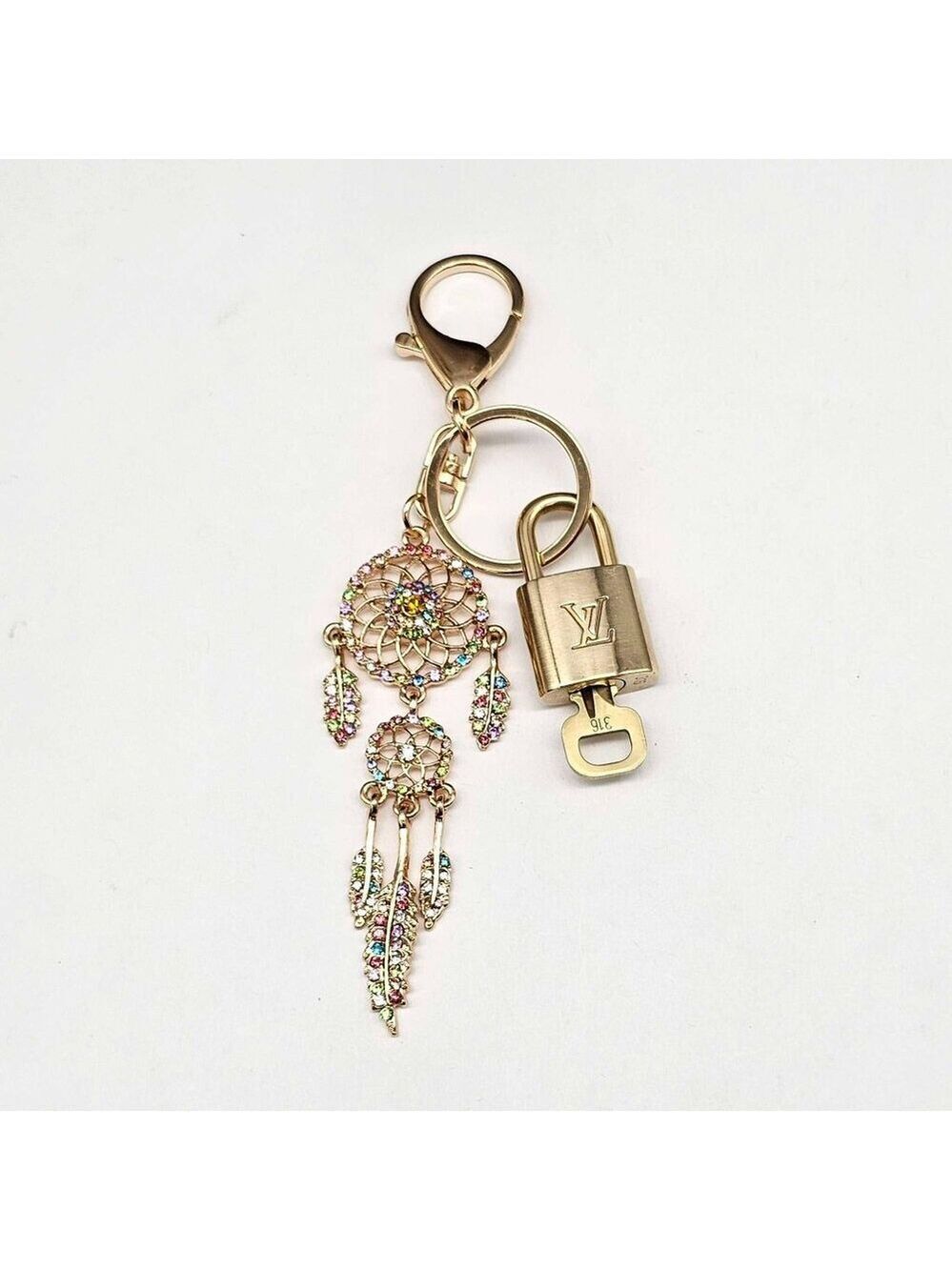 LV Authentic Gold Lock & Key 🔑 Luxury Bag Charm w/ Unbranded Keychain